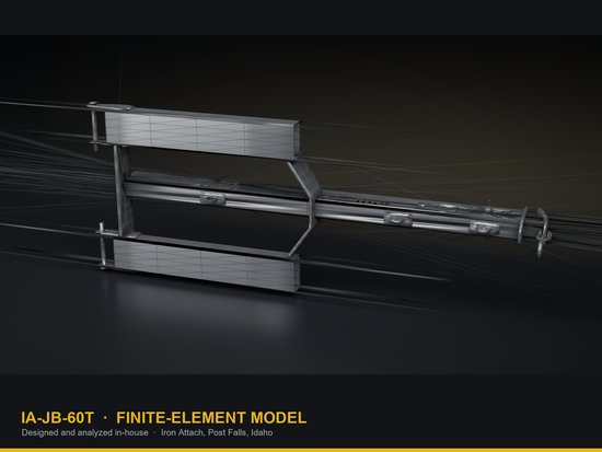 IA-JB-60T finite-element model: meshed CAD geometry of the jib boom, designed and analyzed in-house
