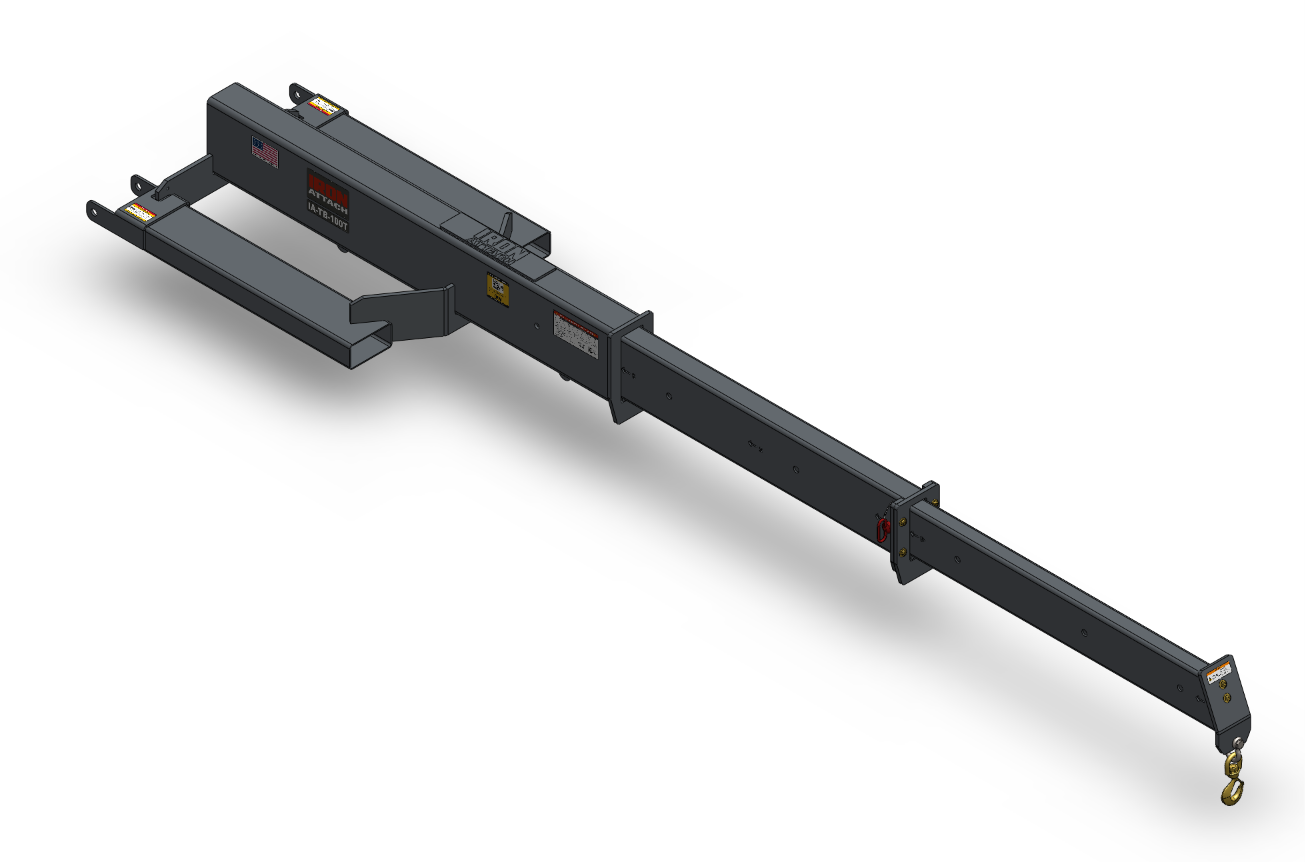 IA-TB-100T telescoping truss boom for forklifts and telehandlers, fork mounted, 16 ft, made in USA